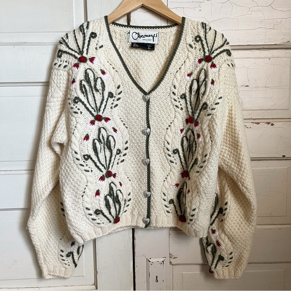 Obermeyer Sweaters - Vintage Obermeyer Wool Embroidered Cardigan Sweater